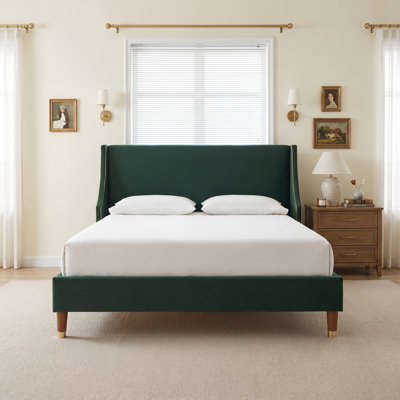 Melaya Wingback Upholstered Platform Bed Frame