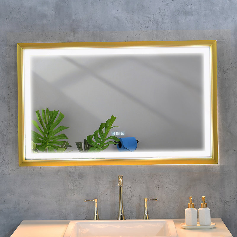 48 po x 30 po Miroir de salle de bain mural, Or