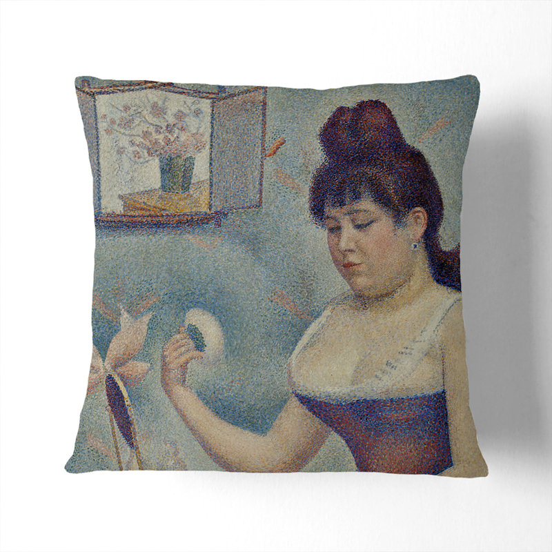 Woman Powdering Herself Square Throw Cushion, Black, 55cm H x 55cm W x 20cm D