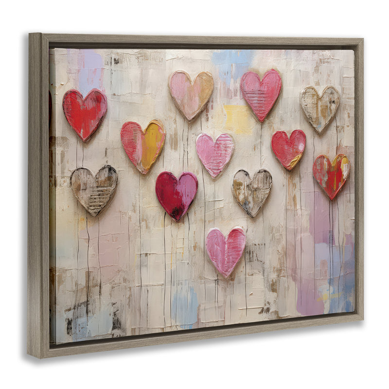 "Playful Love Hearts", art mural encadré sur toile flottante par LSR Design Studio, Cadre flottant orme Montalcino