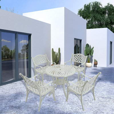 5 Piece Cast Aluminum Outdoor Furniture Patio Table And Chairs With Umbrella Hole For Yard by clihome