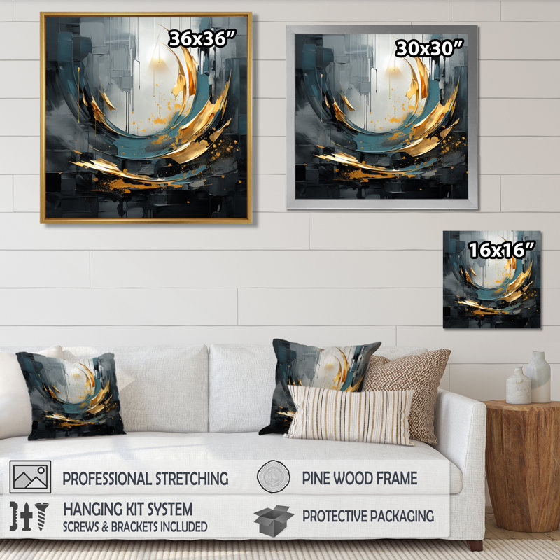 Impression sur toile Golden Golden Sunlight On Nuevo I - Abstract Modern Waves, Toile avec cadre flottant brun