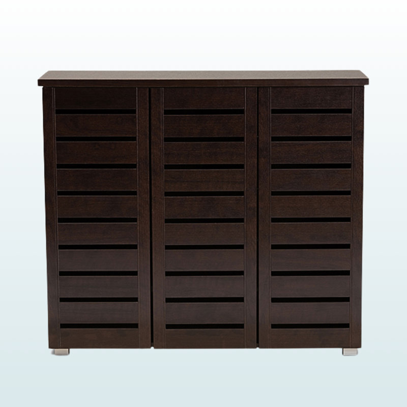 Letha 5-Shelves With 3-Slatted Door Shoe Storage Cabinet in Dark Brown, 38.06" H X 44.2" W X 12.87" D