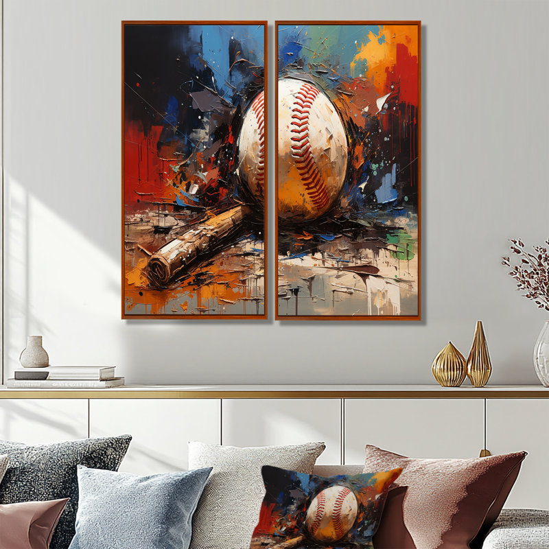 Baseball Collage II - décoration murale moderne multicolore, H 20 po x l 24 po, Brun, Impression encadrée flottante
