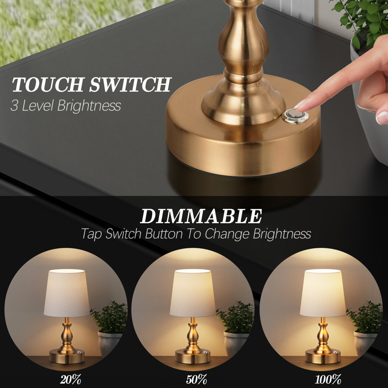 Mini lampe de table à DEL sans fil 10 po, batterie rechargeable, luminosité réglable à 3 niveaux pour le bureau