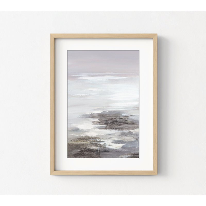 Gris et blanc, plage, peinture à l'huile sur toile, art mural, Cadre photo brun simple, Blanc, H 42 po x l 56 po