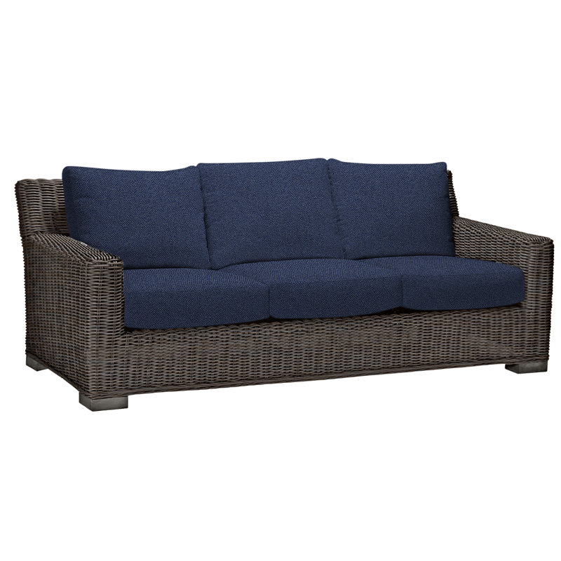 Rustic N-Dura Resin Wicker Outdoor Sofa, No Welt, Black Walnut, Intermix Indigo