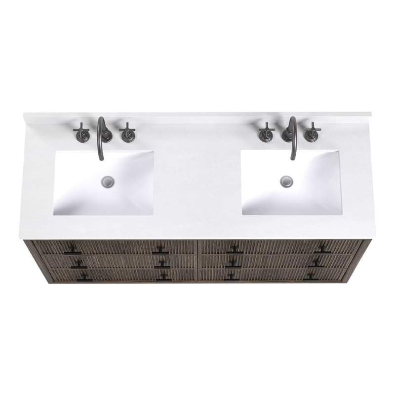 TileBar Studio Vanities Rhett Vanity with Top, Espresso Oak, 60" W, White Quartz