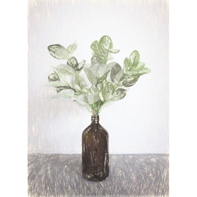 Feuilles dans un vase, reproduction sur toile, H 18 po x l 12 po