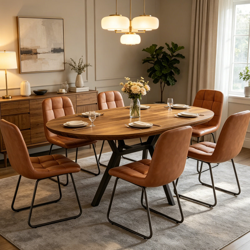 Ensemble de table de salle à manger extensible 43,2 "-59.1" Clanton, table de cuisine ronde Mid-Century, Brun, Brun