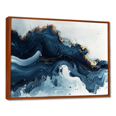 Gold And Blue Celestial Fluidity IV - Liquid Ink Canvas Art