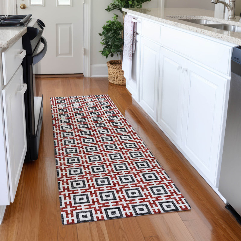 Premium Machine Washable Vaseem AMF139 Red Rug, Runner 2'3" x 7'6"