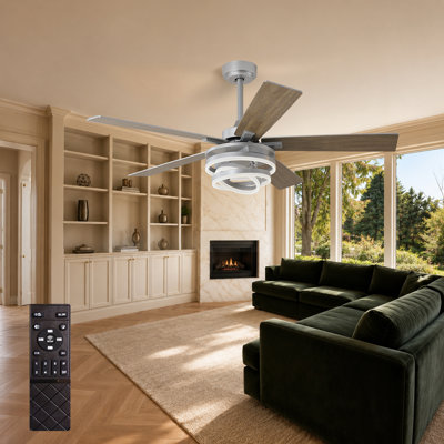 Depuley 52 Inch Round Silver and Natural Ceiling Fan with Light