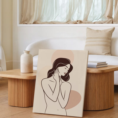 Toile, "Miniature minimaliste", art graphique mettant en vedette une femme gracieuse dans une palette de couleurs neutres