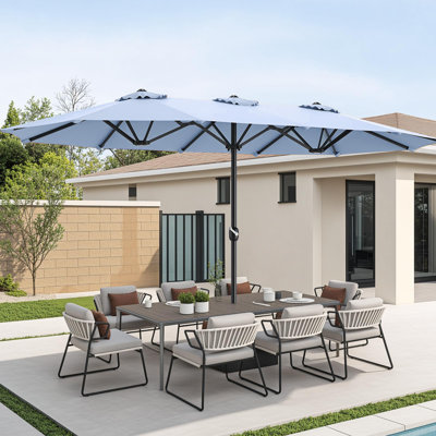  Parasol de patio à double face 15 pi avec base et manivelle, très grand parasol rectangulaire d'extérieur pour le patio, la pelouse et le jardin, bleu bébé