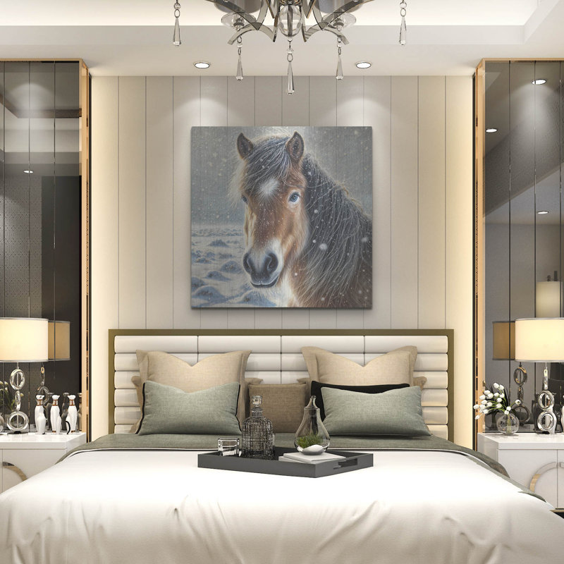  'Snowy Horse Portrait' by Rey Klimt Metal Wall Art, 36" x 36"