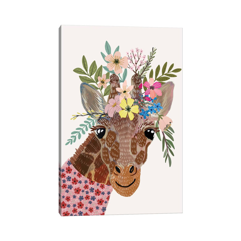 Girafe par Mia Charro - impression d'art graphique, H 12 po x l 8 po x P 0,75 po, Toile tendue