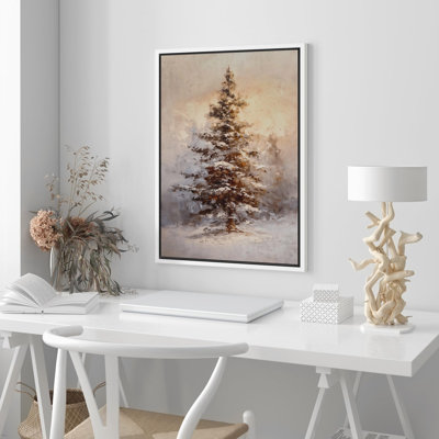 Arbre de Noël serein enneigé dans un paysage d'hiver rustique Illustration de décor d'art moderne chaleureux