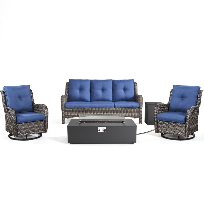 Deeomninia 4-Piece All Weather Wicker Patio Conversation Set With Swivel Gliders And Split Fire Pit Table