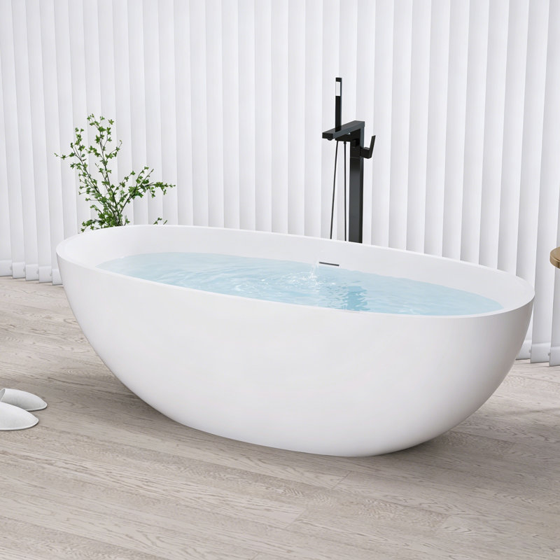 Baignoire de trempage autoportante 65,2 pouces avec drain, Blanc mat