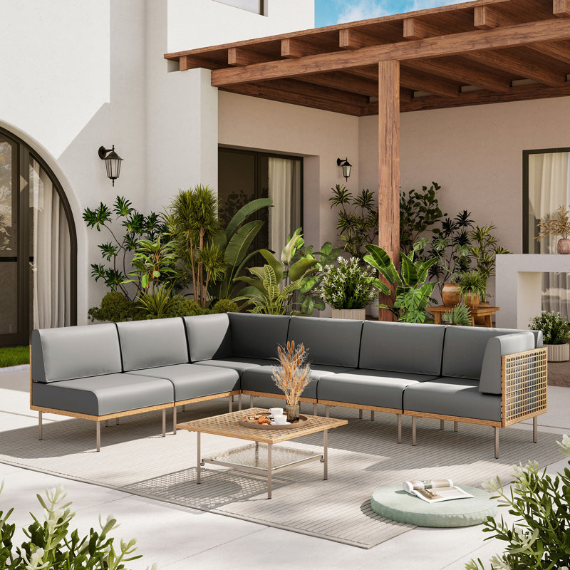 Janski 6 - Person Outdoor Sectional Seating Group with Cushions, Gray