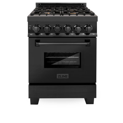 ZLINE 24 po. 2,8 pi³ Cuisinière à double combustible avec plaque de cuisson au gaz et four à convection électrique en acier inoxydable noir avec 4 brûleurs en laiton Legacy