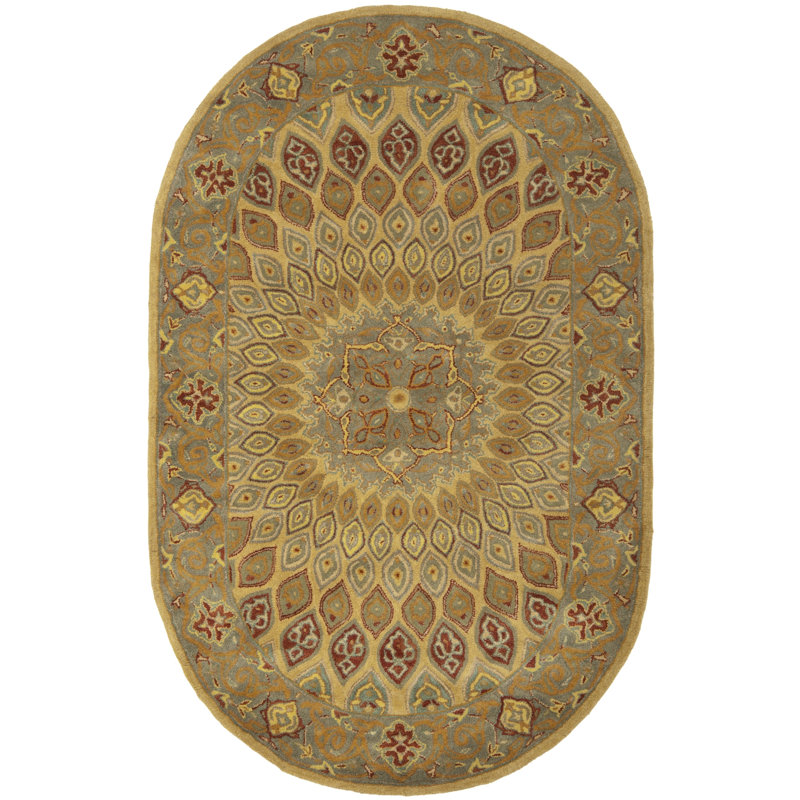 Gideon Hand Tufted Wool/Cotton/Latex Oriental Rug in Light Brown/Grey, Oval 4'6" x 6'6"