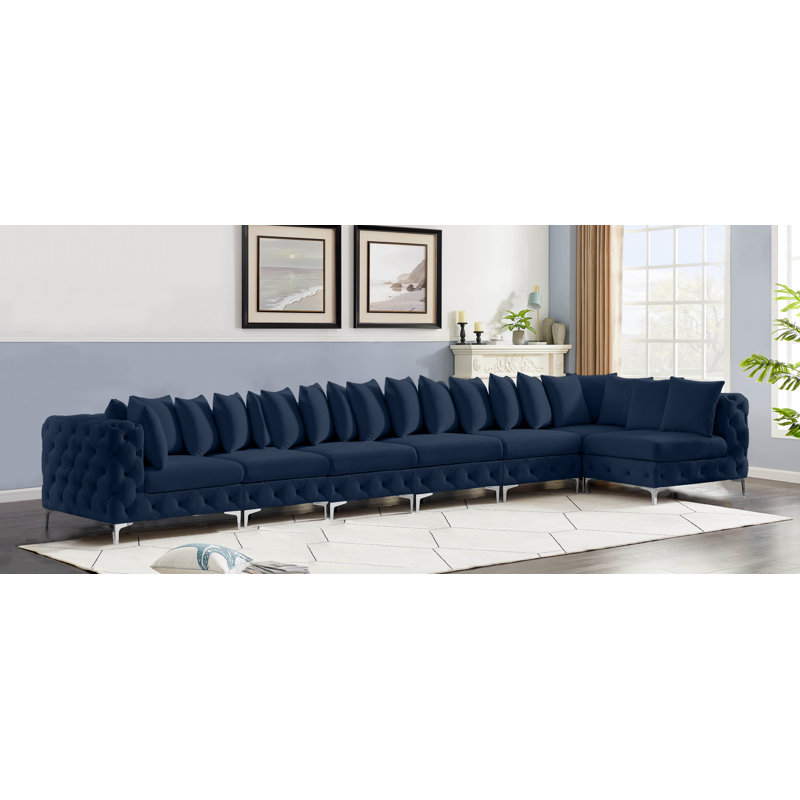 Canapé modulaire en velours réversible de 98 po de largeur, Velours bleu marine