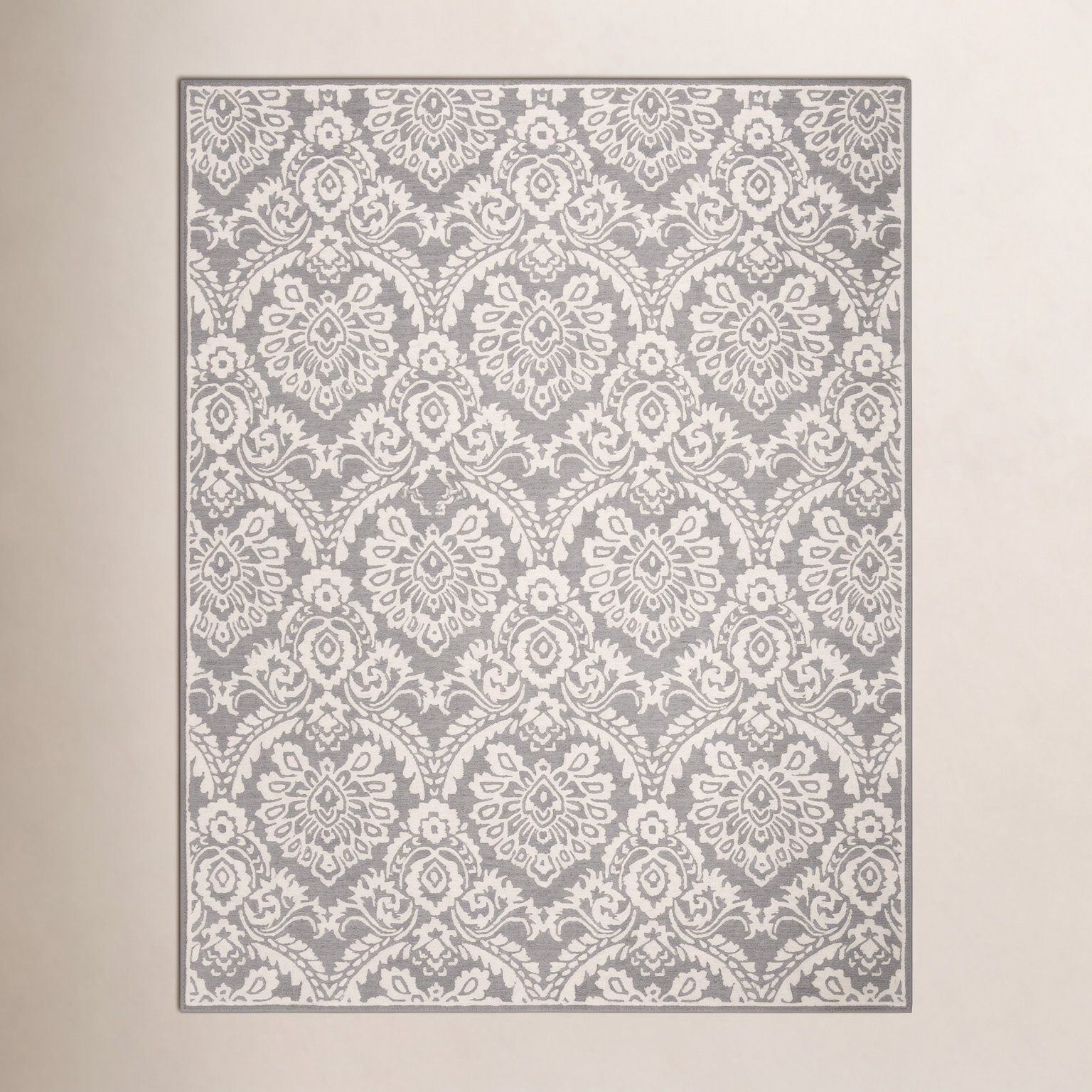 Tansy Ivory Gray Hand-Woven Floral Wool Rug, Rectangle 8' x 10'