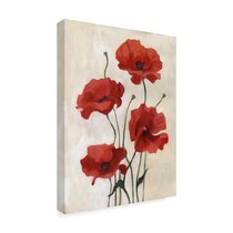 Designart 'Red Poppies Field' landscapes Floral Photographic on Wrapped Canvas - Red - 40 in. Wide x 30 in. High