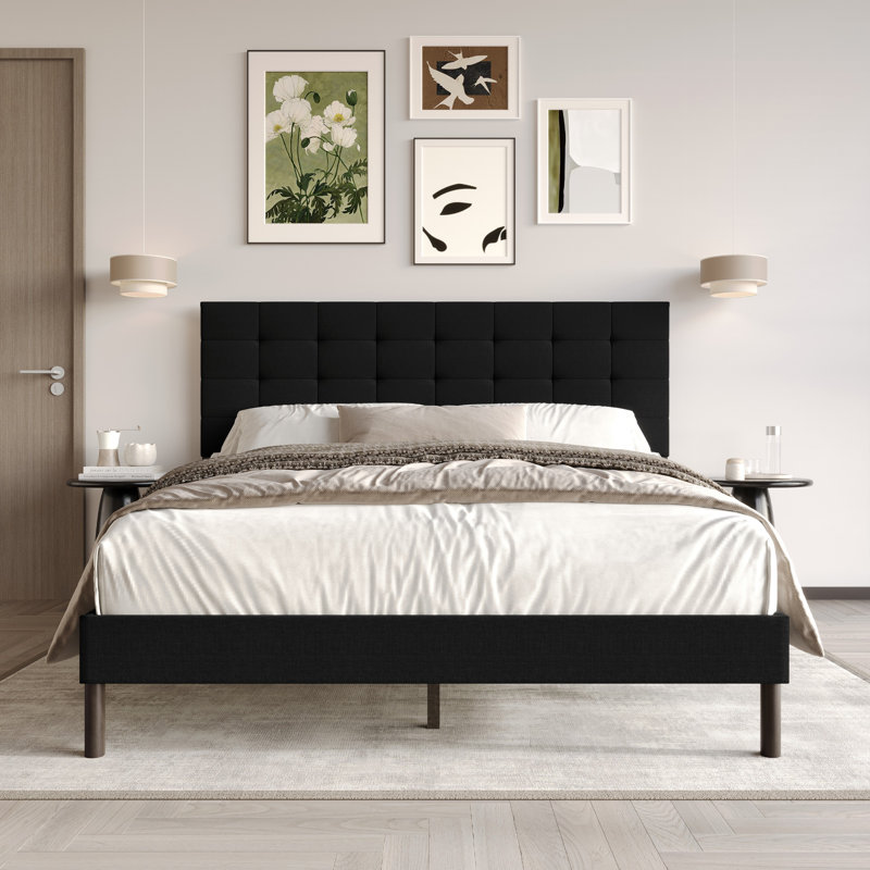 Haines Full Upholstered Panel Bed, Queen , Black