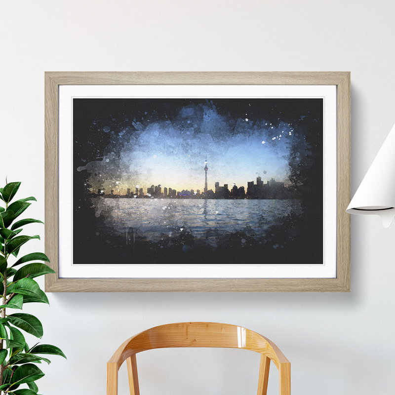 Toronto Skyline - Picture Frame Graphic Art, 65cm H x 90cm W x 2cm D, Oak