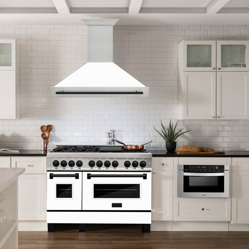 48" ZLINE Autograph Edition Fingerprint Resistant Stainless Steel Range Hood with White Matte Shell, Matte Black