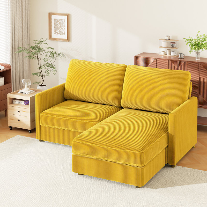 Saarth 180cm 2 Seat Area Corduroy Corner Sofa, Orange