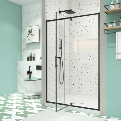 Porte de douche noire matte - l 38 à 42 po x H 71 po, verre trempé de 1/4 po, pivot pivotant, universel gauche et droit, facile à installer, fermeture magnétique, verre pivotant de 71 po, finition étanche, excellente réversible