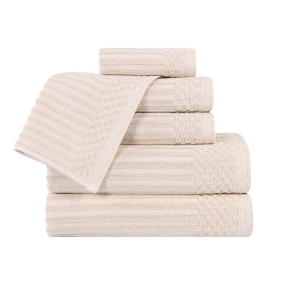 Ruvins Cotton Highly Absorbent 6-Piece Solid and Checkered Border Towel Set