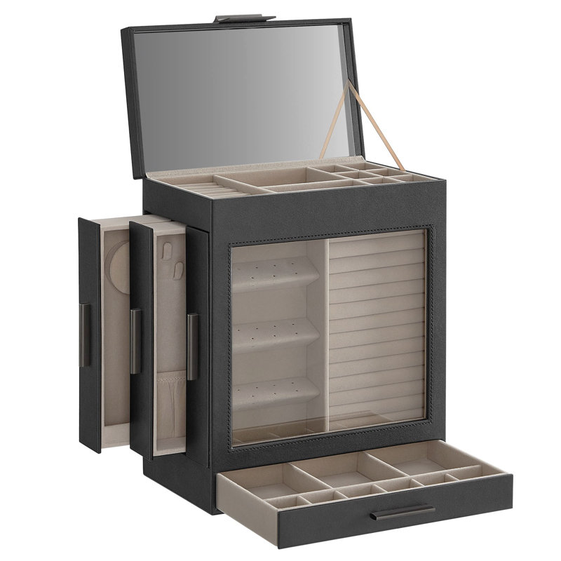 Wood Jewellery Box +, Black/Silver