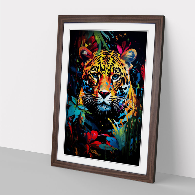 Leopard Expressionism Art - Framed Print, 34cm H x 25cm W x 2cm D, Walnut Framed