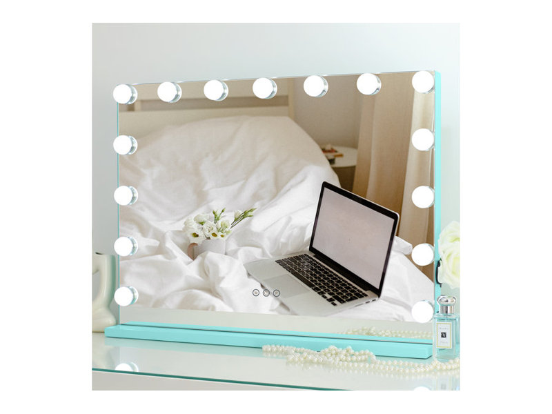 Miroir de coiffeuse avec 15 ampoules, Vert menthe