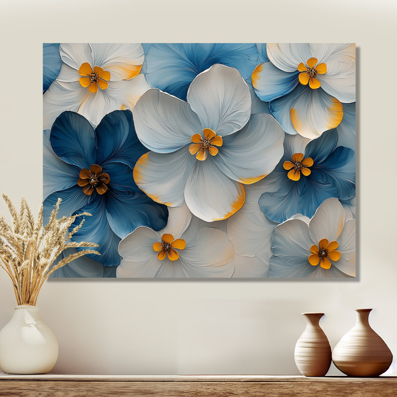 Mizuho Velvet Cherry Blossoms Blue Simplicity II - art mural grande fleur de cerisier, H 12 po x l 20 po, Toile tendue