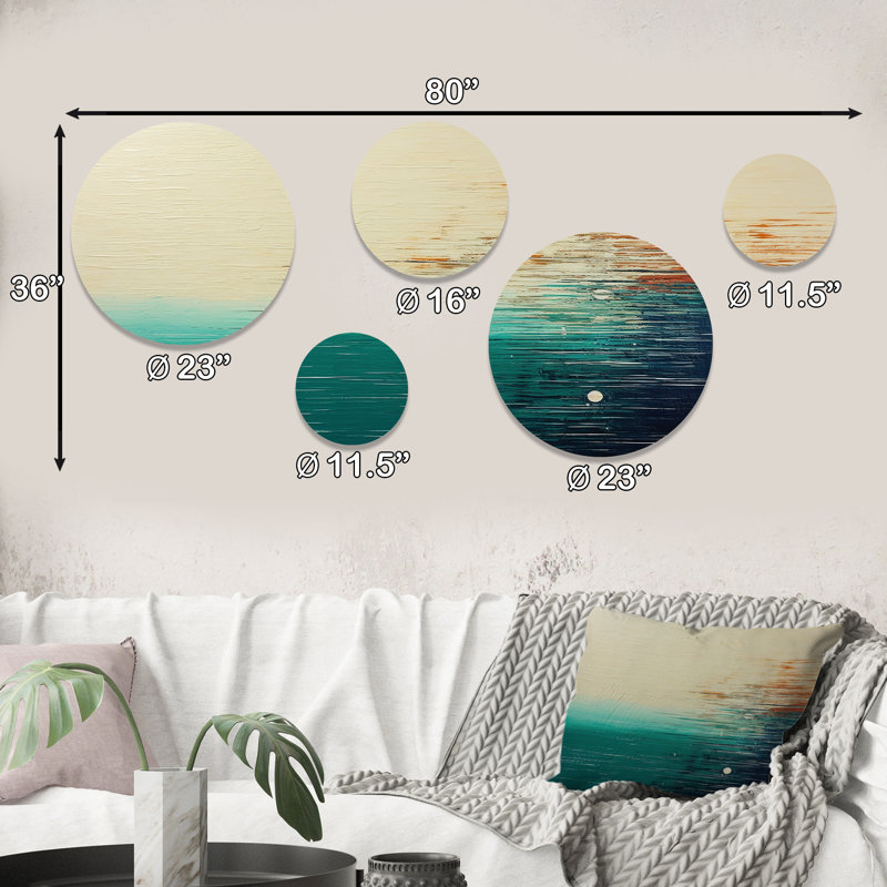 «Minimalistic Essence Beach II - Minimalisme», ensemble d'art mural rond sur 5