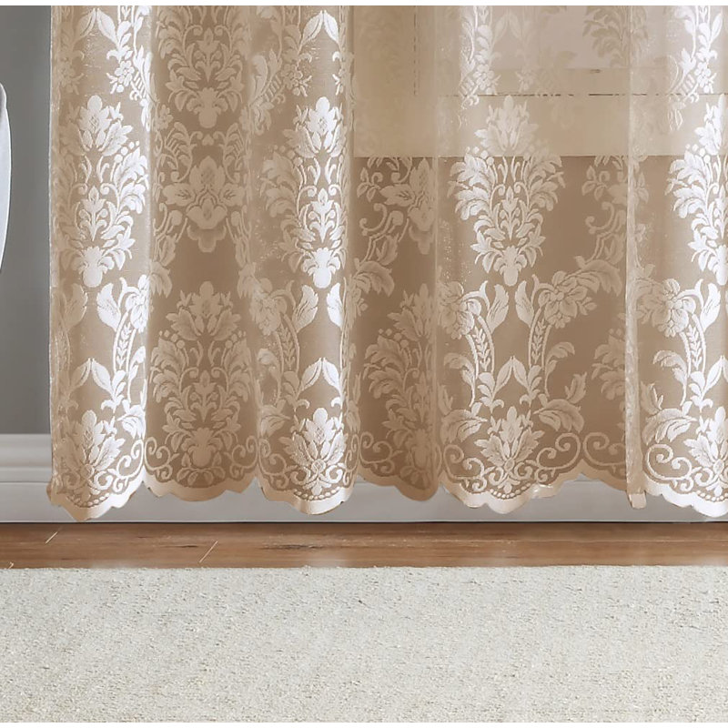Paire de rideaux en dentelle dorée extra larges l 108 po x L 100 po avec motif damassé, Doré
