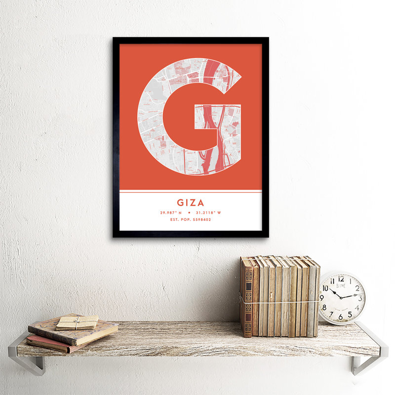 Giza Egypt City Map Orange - Single Picture Frame Typography