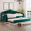  Lit de jour simple rembourré avec couchette, canapé-lit en velours avec ports de chargement USB, aucun sommier nécessaire, vert velours-435338306