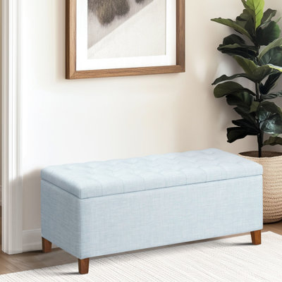Banc de rangement bleu entièrement rembourré, doux et texturé, convenant à l'entrée, 6 trous de ventilation