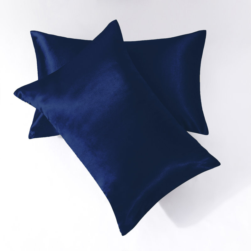 Taies d'oreiller en satin avec fermeture à enveloppe, Bleu marine, Taie d'oreiller taille très grand