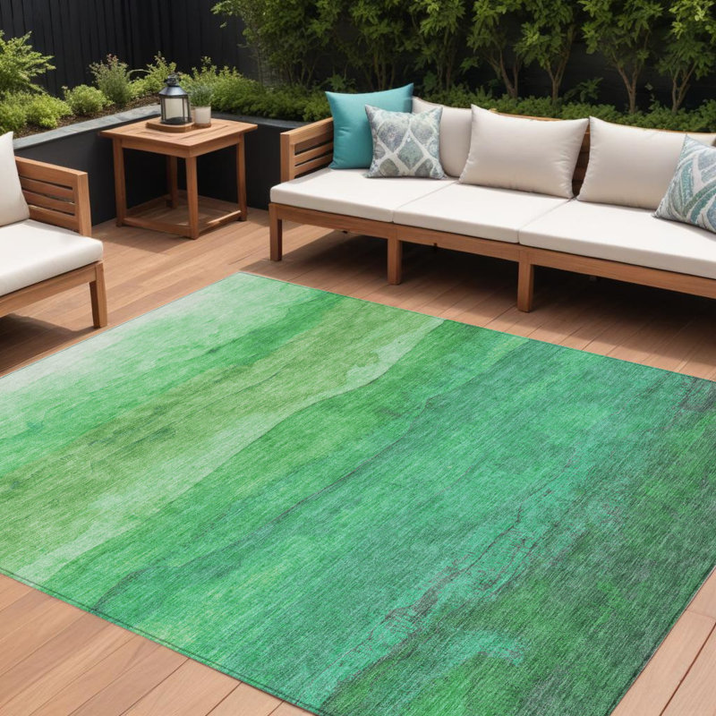 Tapis d'extérieur lavable abstrait vert et vert menthe 8 pi x 10 pi