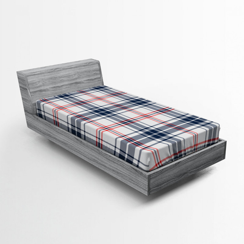 Microfiber Plaid Fitted Sheet, Twin Fitted Sheet, Dark Blue, Plaid 10