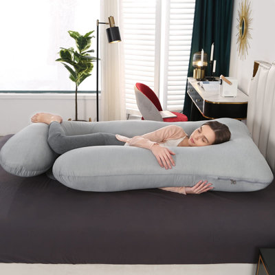 Gray Cooling Fabric J-Shaped Pregnancy Body Pillow
