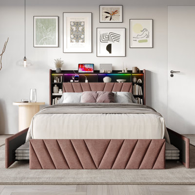 FULL SIZE BOOKCASE BED IN PINK CHENILLE
